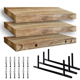 Floating Shelves for Wall, Solid Wood Wall Shelves Set of 3, Wall Mounted Floating Shelf with Hidden Brackets, Hanging Wood Shelves for Bedroom Bathroom Kitchen Living Room Storage Display
