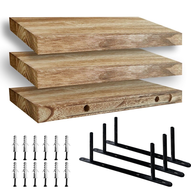 Floating Shelves for Wall, Solid Wood Wall Shelves Set of