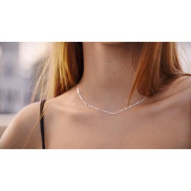 Quadri - Necklace (Figaro) for men - women made of 925 real silver made of 1 micron 18kt gold-plated or silver - width 3.5 mm - length 41|46|52|56|61 cm extension of 5 cm - made in Italy, Silver, No