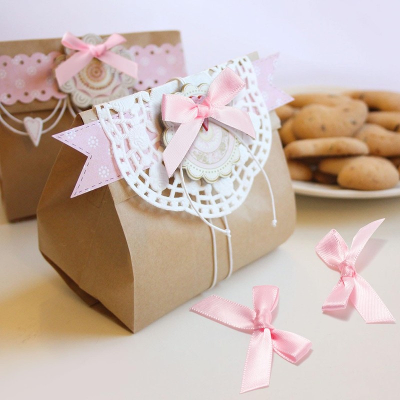 Mxxipp 35pcs Mini Pink Ribbon Bows, Small Satin Ribbon Bow,