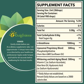 Guigmiens Liposomal Glutathione 1500 MG, Superior Absorption, Liquid Glutathione Supplement, Powerful Antioxidant, Liver Detox, Immune Enhancer, Soy-Free, Non-GMO, Vegan & Gluten Free, 2.02 fl.oz