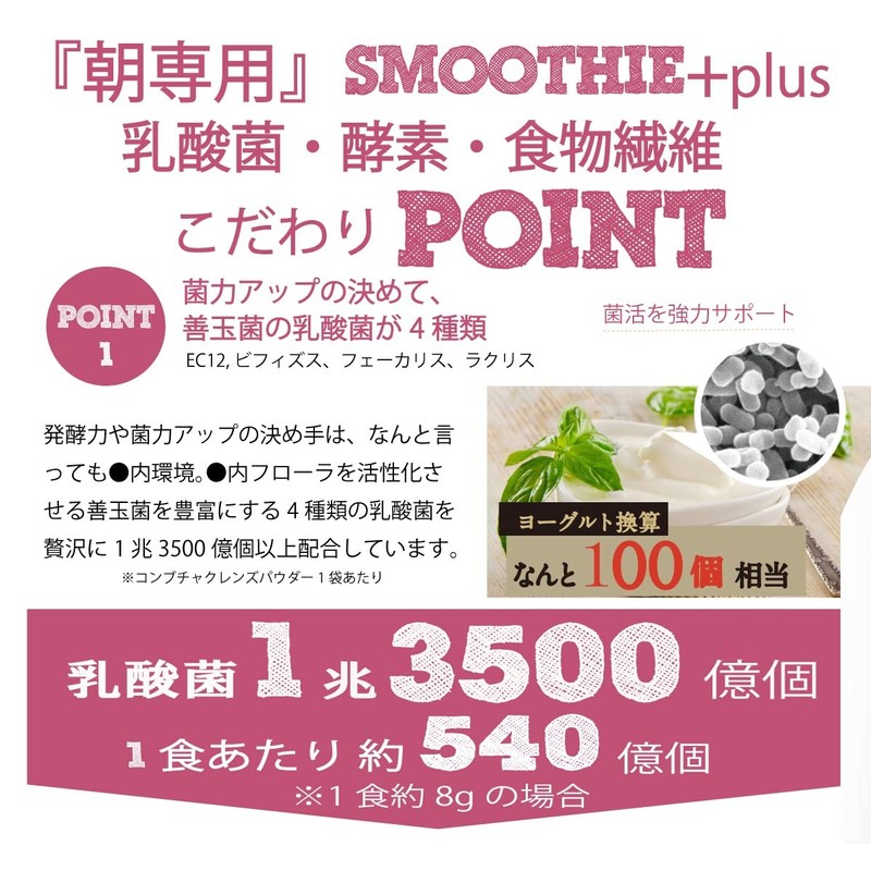朝専用スムージープラス200g 6大人工甘味料不使用（アスパルテーム、アセスルファムK、スクラロース、サッカリン、ネオテーム、 アドバンテーム） 4種の乳酸菌1兆3500億個 85種類の酵素 選べる3FLAVOR(宇治抹茶、発酵紅茶、ココア）難消化性デキストリン オリゴ糖 食物繊維 (ココア)