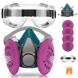 Respirator Mask - Reusable Respirators Gas Mask With 4Pcs 2097 Filters and Safety Goggles Against Dust, Gas, Organic Vapor, Fume, Chemicals Perfect for Painting, Mold, Resin, Welding and Sanding Work