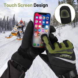 Oumurs Winter Motorcycle Gloves, Rainproof Waterproof Riding Gloves with Touchscreen, Motorcycle Winter Gloves for Men, Motorcycle Gloves for Riding, ATV, UTV, Snowmobile - Green, XL