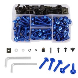 CHIFUN Motorcycle Fairing Bolt Kit Blue M5 M6 Aluminum Screws Assortment Kit Plastic Grommets Nuts Washers Clips Universal for Sport Dirt Bike Bodywork Fairing Windscreen
