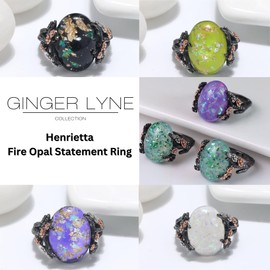 Henrietta Simulated Fire Opal Ring for Women by Ginger Lyne | Elven Gothic Black Plated for Engagement Promise or Statement -Tree Branch Flower Design Setting