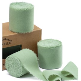 Sage Green Chiffon Ribbon Chiffon Ribbon for Gift Wrapping, FAKILO Fringe Ribbon, 3 Rolls 1.5 Inch x 65 Yards Vintage Ribbon Set for Wedding Invitations