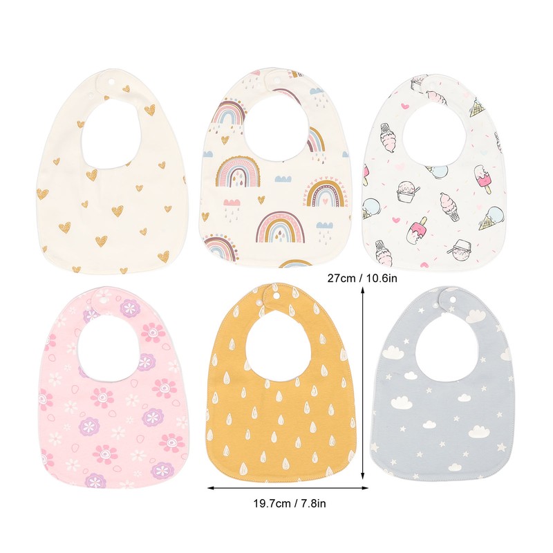 6pcs Infant Bibs U Shaped Snap Button Closure Cotton Waterproof