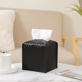 Tissue Box Cover PU Leather Tissue Holder Square Facial Tissue Case Facial Paper Organizer Dispenser for Bathroom, Vanity Countertop, Tabletop, Car, Black