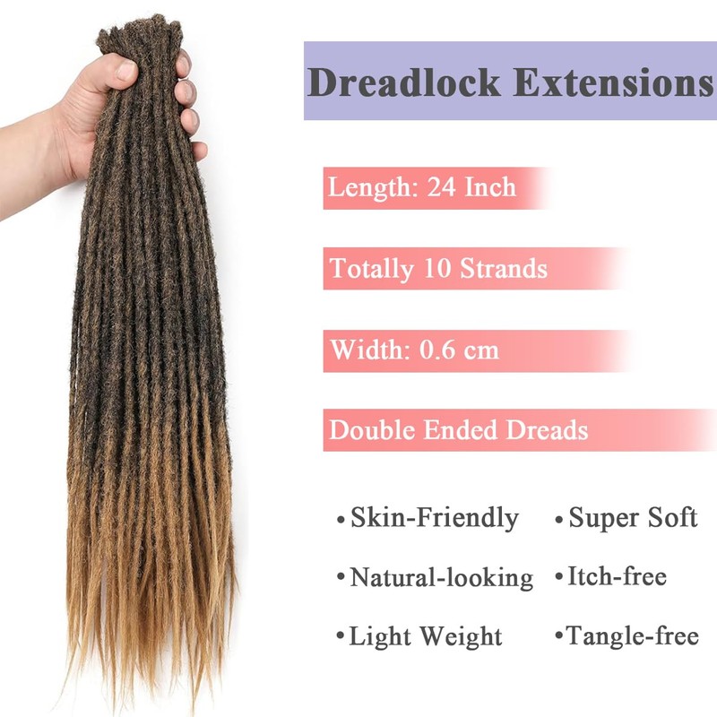 Leeven 24 Inch Grey Double Ended Dreadlock Extension 10 Strands