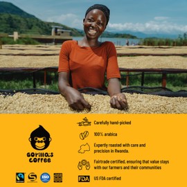 Gorilla's Coffee 100% Arabica - Medium Roast Whole Bean Coffee, Fair Trade, Full Bodied, with Notes of Dark Chocolate | Premium Rwandan Coffee | Rich, Flavorful, and Aromatic (500g/17.6oz)