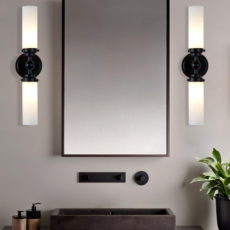 Double Cylinder Glass Wall Sconce,Modern Steel Bathroom Vanity Light, Spherical