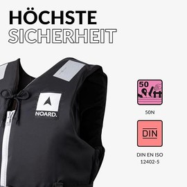 NOARD Schwimmhilfe in 5 Gr√∂√üen ‚Äì Schwimmweste Black Edition ‚Äì 25-120 kg ‚Äì EN ISO 12402-5 CE (50 N) ‚Äì Feststoffweste (Schwarz, 30-50 kg)