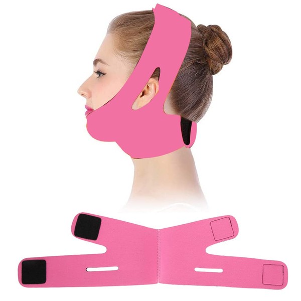 Face Slimming Bandage Belt Facelifting Double Chin Skin Strap Facial Skin Lift Face Massage Belt Breathable Elastic Skin-friendly Anti Wrinkle Sleeping Mask Strap (Pink)
