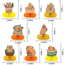 8 Pcs Capybara Birthday Party Decoration, Cartoon Capybaras Theme Honeycomb Centerpieces 3D Double Sided Table Decorations, Photo Booth Props for Kids Boys Girls Party Supplies