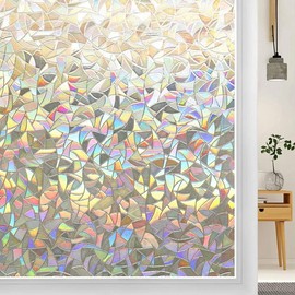 Donox Window Privacy Film UV Protection Static Window Film No Adhesive Sunlight Reflection Rainbow Colors Beautiful Privacy for Home and Glassware 17.5 x 78.7 Inches