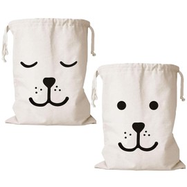 XINSUO® 2 pcs Canvas Drawstring Laundry Bags Washable,60 x 48 cm Canvas Laundry Bag with Drawstring,Large capacity for multiple garments,Machine washable(Smiling Bear)