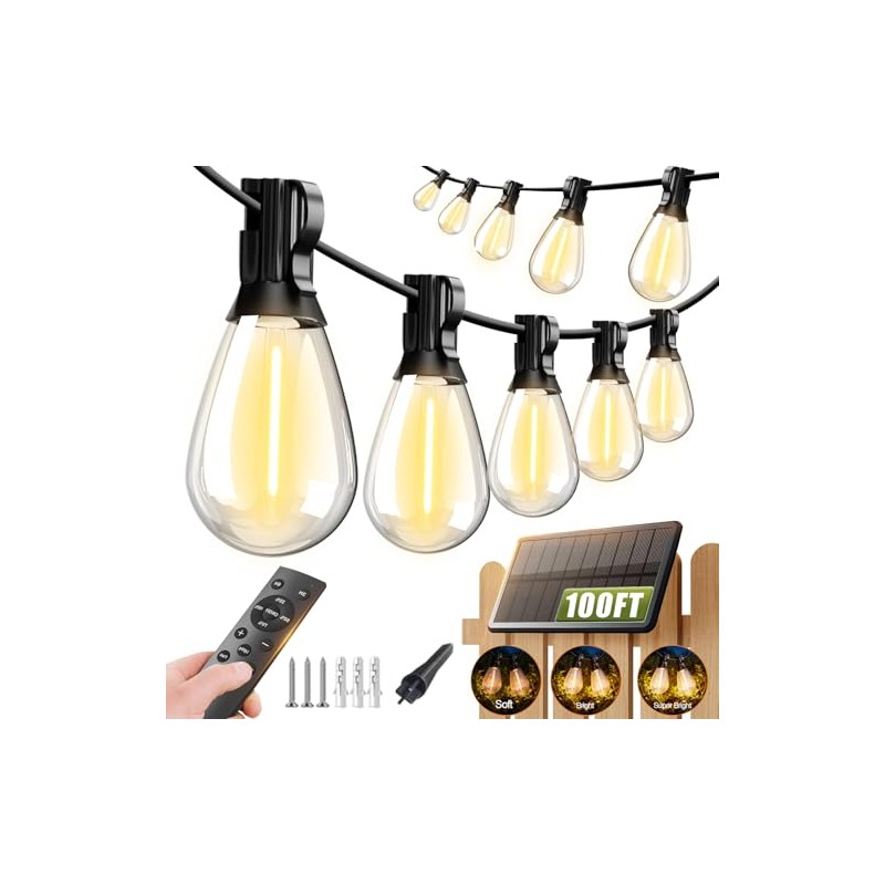 Tenmiro 100FT Solar String Lights Outdoor Waterproof with Remote,Shatterproof S11