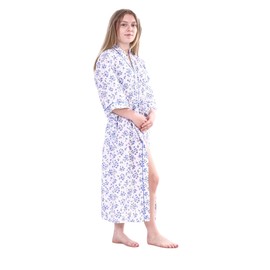 iTRONiK Ladies Floral Poly Cotton Night Gown - Floral Dressing Gown Robes Wrap - Comfortable and Stylish Sleepwear (Blue-16/18)