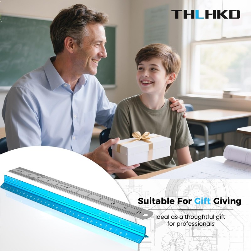 THLHKD Architectural Scale Ruler 12-Inches: with 12" Stainless Steel Ruler,