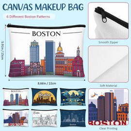 Reginary 6 Pcs City Cosmetic Bag Souvenir Gifts Texas Makeup Bag New York Zippered Bag Paris Italy Lover Gifts California Florida Souvenirs for Women Traveler Birthday Christmas(Boston)