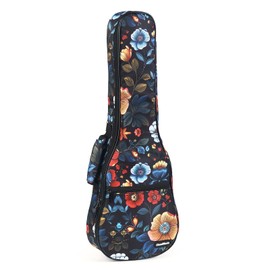 CloudMusic Ukulele Case Gig Bag Padded Backpack For Soprano 21" Inch(Soprano, Colourful Flowers In Black)
