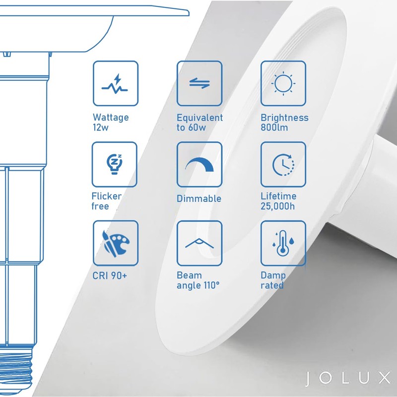 Jolux 4-Pack 5/6" LED Can Lights Retrofit Recessed Lighting,12W=60W,5000K Daylight,800