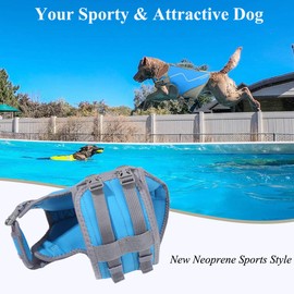 VIVAGLORY Life Jacket for Dogs of Sports Style, Water Vest Jacket for Dog, Heavy Duty Pet Safety Vest, Comfortable Neoprene Lifejackets with Hook & Loop Closure, Blue, Medium