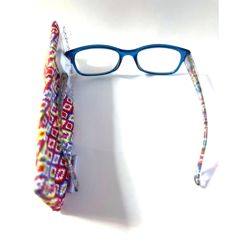Foster Grant colored reading glasses, Makayla blue printed temples +1.25