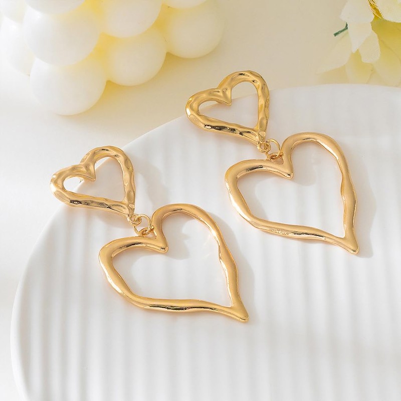 Gold Big Heart Earrings for Women,Y2k Large Heart Dangle Drop