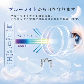 Pataroupe Clip-On Magnifying Glasses, Flip-up Type, Blue Light Cut, Glasses, Compatible with Sunglasses, One-Touch Installation, Lightweight, Portable, Includes Exclusive Hard Case, No Replacement