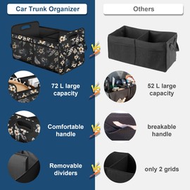 Femuar Car Trunk Organizer,Car Storage Organizer with 72L Large Capacity Waterproof Collapsible and 11 Pockets,Trunk Organizer for Car Suv/Jeep/Sedan, Large Size, Hibiscus flowers