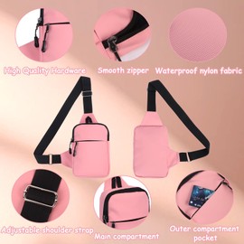 Winsegom Sling Bag for Men Women, Chest Crossbody Shoulder Bag Anti Theft Waterproof Bags, Adjustable Straps Small Phone Bum bag for Travel Hiking Outdoor Sports Shopping Running (Pink)