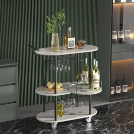 PAUKIN Light Gray Bar Carts with 4-Tier Storage Shelves, Mobile Bar Serving Cart with Wine Rack and Glass Holder, for The Home, Kitchen, Living Room, Dining Room