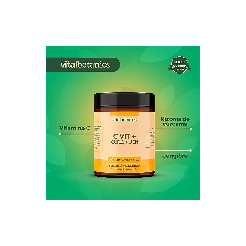 Vitalbotanics Vitamina Naranja Cúrcuma Jengibre 200 Cápsulas 500mg Multivitamínico Suplementos