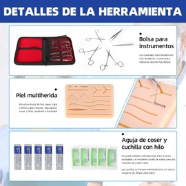 Pad de Sutura,Pad para Práctica de Sutura e Incisiones Almohadilla, Kit de Sutura Práctica,Silicona para Sutura, 14 Incisiones y 3 Capas (músculo, grasa, piel), Ideal para estudiantes Práctica