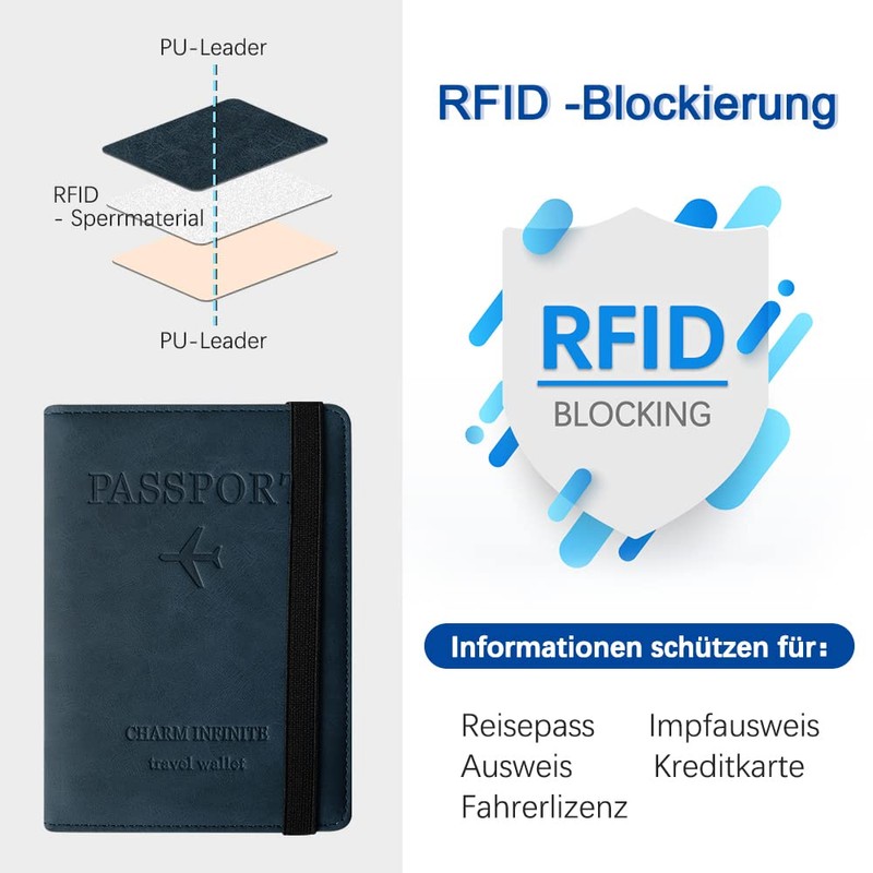 Czyan Passport Holder, Faux Leather Protective Cover with RFID Blocking