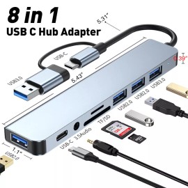 Unbranded 8 in 1 Multi-hub Type C USB 3.0 Hub Concentrator Adapter for PC Laptop Macbook