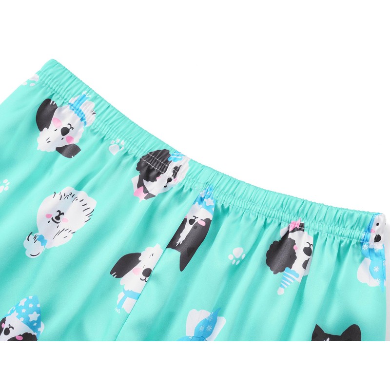 Beezizac Silky Satin Pajama for Girls - Green Dogs Coat