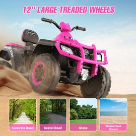 ELEMARA 2 Seater Ride on ATV for Big Kids, 4 Wheeler Quad Ride on Toy with 10AH Battery,2 * 80 W Motor, 4mph Max Speed, Battery Powered Ride on Car for Boys&Girls, Bluetooth, LED Light,Pink