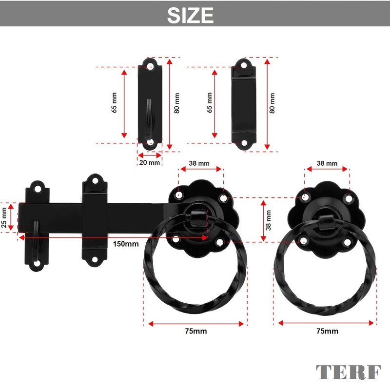 TERF® Heavy Duty Antique Black Twisted Ring Gate Latch Door