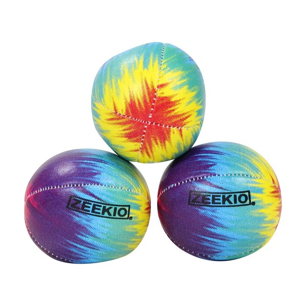 Zeekio Tie Dye Festival Juggling Balls - [Set of 3] 6-Panel Balls, Millet Field, 120g Each, Rainbow Burst