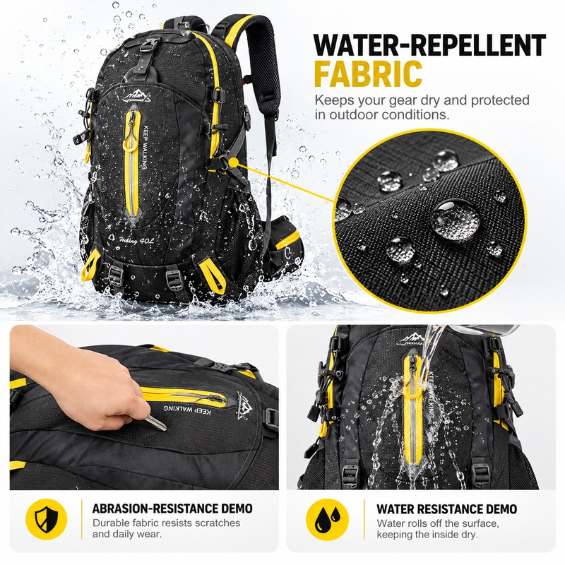 40L Hiking and Travel Backpack, Black