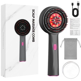 PLLYPE Kopfmassagegerät Elektrisch, 2-in-1 Kopfhaut Massagebürste Elektrisch, 360° Rotlicht Elektrische Massagekamm, 3 Funktionsmodi und Rotes Licht, zur Massage und Kopfhautpflege