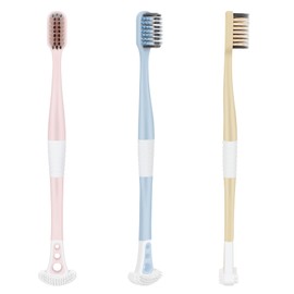 Extra Soft Toothbrush with Tongue Scraper - Tongue Scrubber with Flossing Bristles for Sensitive Teeth and Gums, Dental Travel Hygiene Brush Fresh Breath for Both Adults and Kids (Pack of 3)