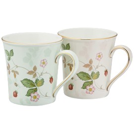 Wedgwood 1053405 Wild Strawberry Pastel Pair Mug, Pink, Green, Approx. 10.1 fl oz (300 ml), Wedding Gift