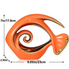 Orange Gold Ceramic Fish Figurines - Coastal Home Decor, Modern Ocean Centerpieces for Living Room, Dining Area, Bathroom, Office, Coffee Table, Beach House, Nautical, Seaside, Entrance, Shelf Display