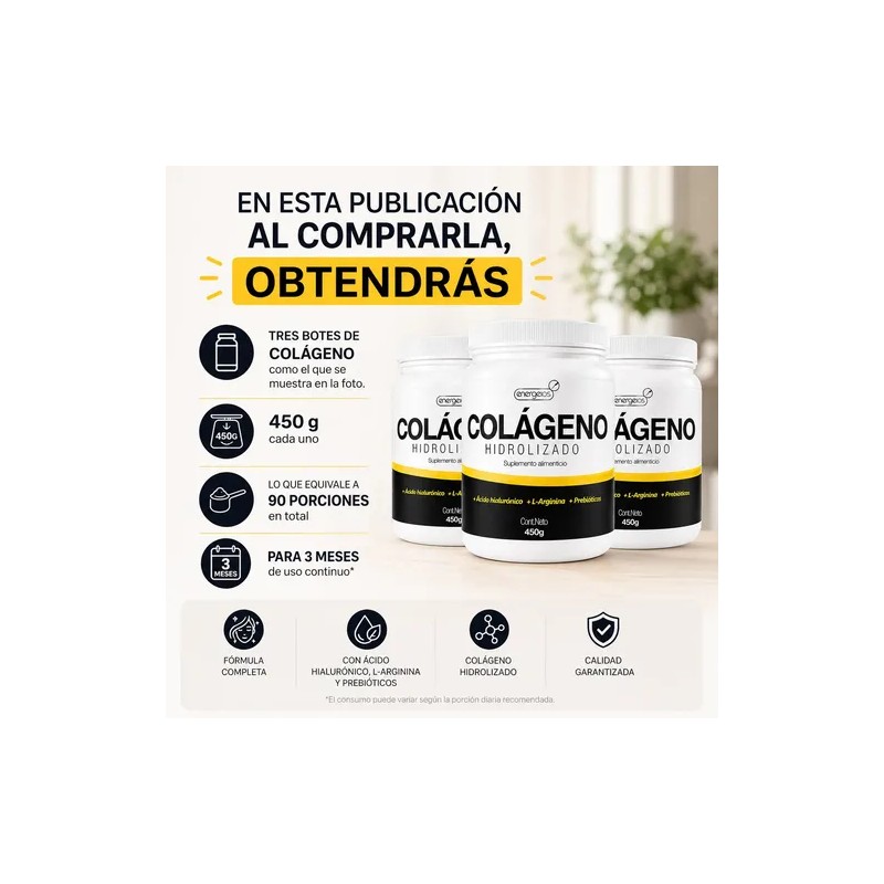 Cólageno Hidrolizado L Arginina Acido Hialurónico 450g 3pack