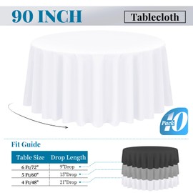 fani 10 Pack White Round Tablecloth 90 Inch Polyester Tablecloth for Round Table, Stain and Wrinkle Resistant Washable Fabric Table Cloth Circular Table Cover for Wedding Party Dining Banquet