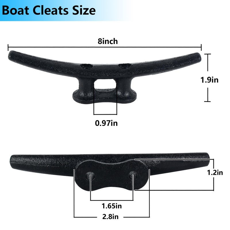 BALAVA 8 Inch Boat Cleats,Electrophoretic Coated Black Dock Cleats, Rope